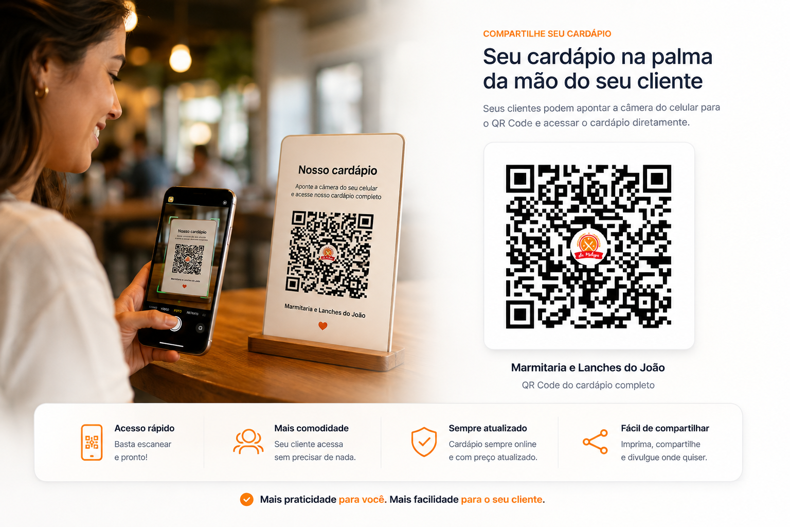 Tela real do QR Code do cardápio no Cardápio Fácil